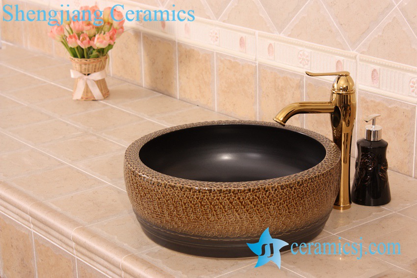 YL-B0_7225 YL-B0_7225 Bathroom kitchen outdoor brown ceramic vessel sink basin with thickened layer - shengjiang  ceramic  factory   porcelain art hand basin wash sink