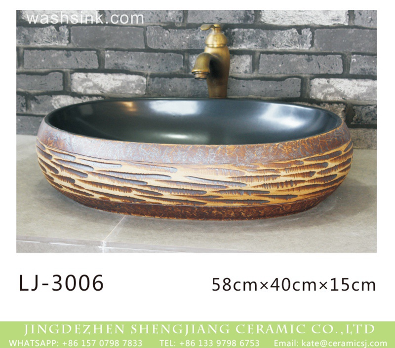 LJ-3006 Jingdehen factory wholesale price smooth black wall and art design surface oval porcelain toilet basin  LJ-3006 - shengjiang  ceramic  factory   porcelain art hand basin wash sink