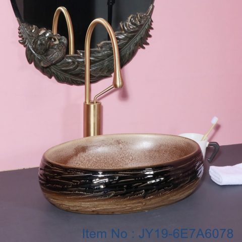 JY19-6E7A6078 Wholesale artistic color glazed oval bathroom ceramic washbasin