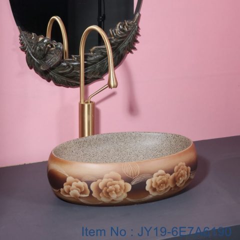 JY19-6E7A6190 Wholesale artistic modern oval bathroom ceramic washbasin