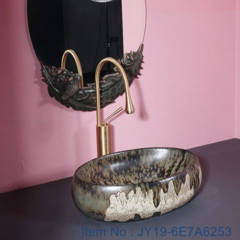 JY19-6E7A6253 Wholesale artistic modern oval bathroom ceramic washbasin