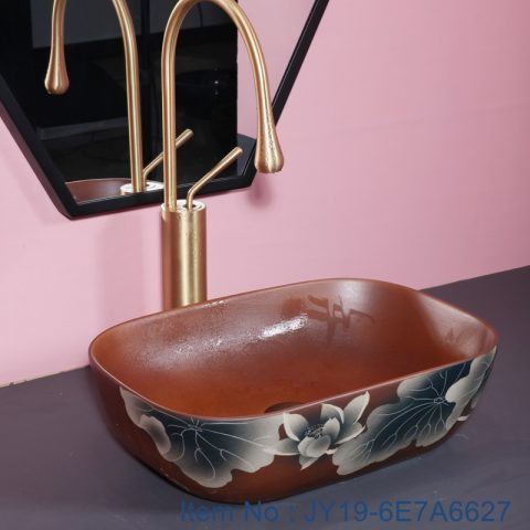 JY19-6E7A6627 Jingdezhen unique design art ceramic one piece freestanding basin