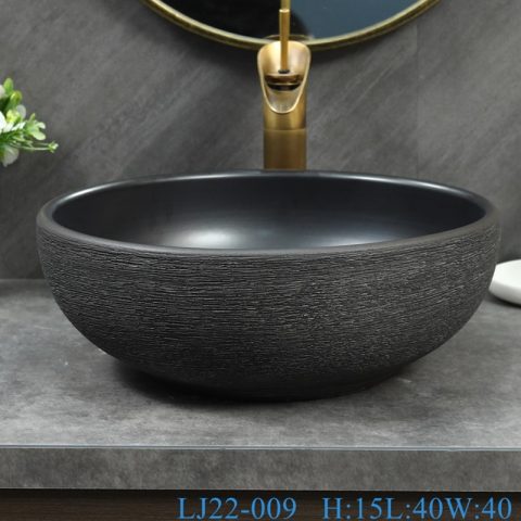 LJ22-009 Jingdezhen Brown and Black Pattern Round shape Bathroom Sink Counter top Ceramic Washbasin