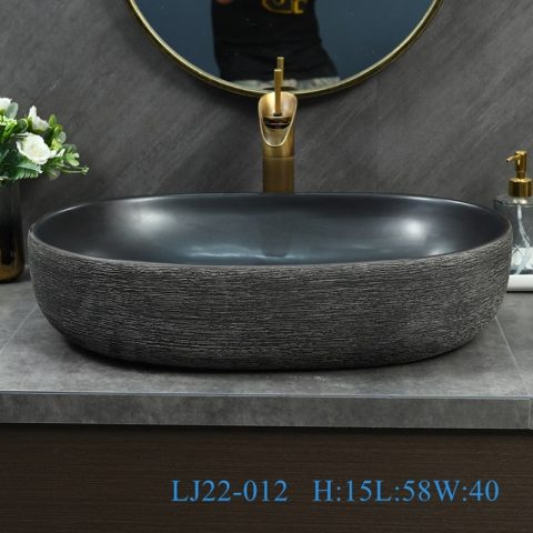 LJ22-012 Jingdezhen Big Oval shape Brown and Black Pattern Ceramic Bathroom Sink Counter top Washbasin