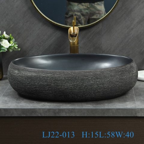 LJ22-013 Jingdezhen Brown and Black Pattern Big Goose Shape Ceramic Counter top Bathroom Sink  Washbasin