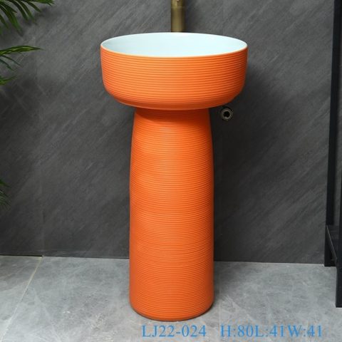 LJ22-024 Shiny Orange color glazed High quality Ceramic Wash Basins Hotel  Bathroom Floor Stand Sink