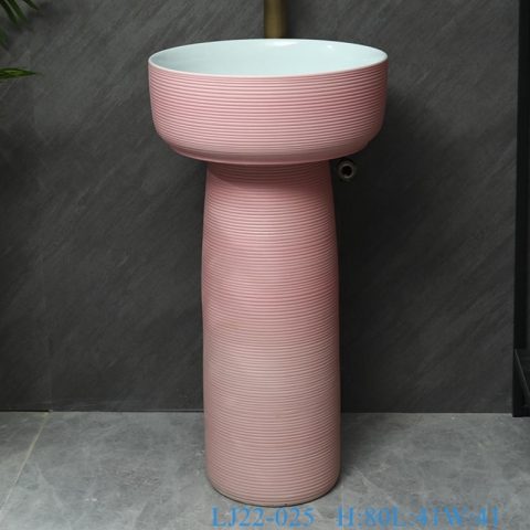 LJ22-025 High quality Pink color Ceramic Wash Basins Hotel Bathroom Floor Stand Sink Counter top