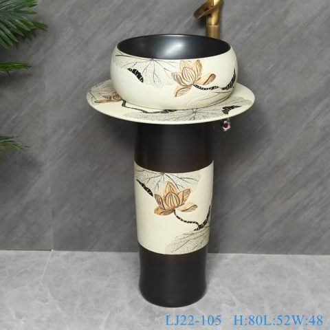 LJ22-105  Vintage Lotus Carved  Sanitary Wares Bathroom Modern Design Ceramic Hand Wash Basin