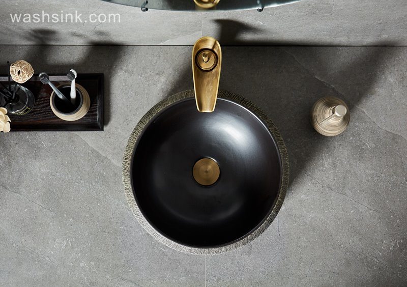 LJ24-009-B-Q0-A8520 LJ24-009  Round drum design grey and black classic ceramic wash basin - shengjiang  ceramic  factory   porcelain art hand basin wash sink