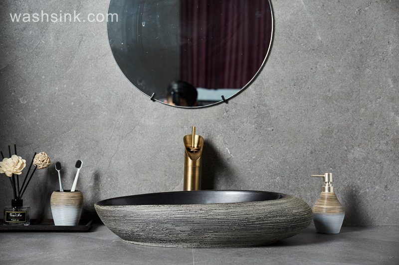 LJ24-013-BQ0A8700 LJ24-0013  2024 The new cobblestone ceramic home furnishes beautiful and generous wash basin - shengjiang  ceramic  factory   porcelain art hand basin wash sink