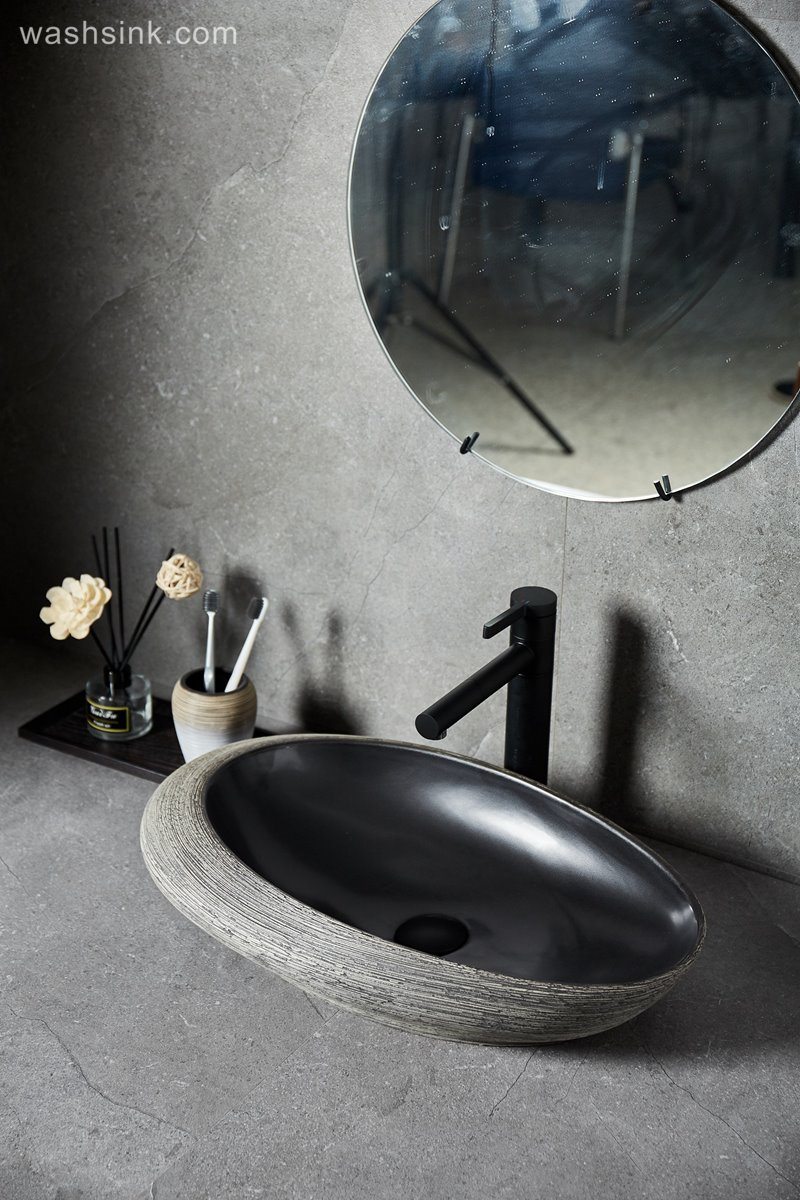 LJ24-013-BQ0A8710 LJ24-0013  2024 The new cobblestone ceramic home furnishes beautiful and generous wash basin - shengjiang  ceramic  factory   porcelain art hand basin wash sink