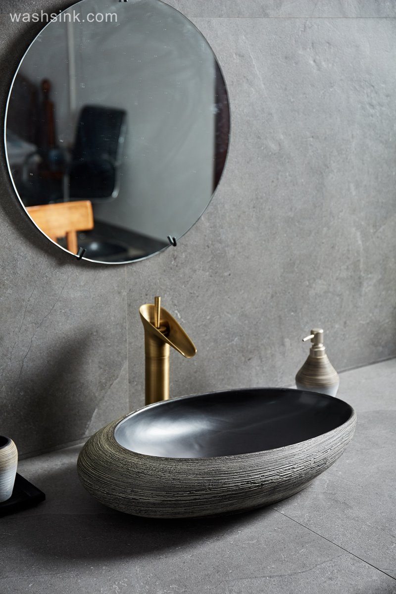 LJ24-013-BQ0A8715 LJ24-0013  2024 The new cobblestone ceramic home furnishes beautiful and generous wash basin - shengjiang  ceramic  factory   porcelain art hand basin wash sink