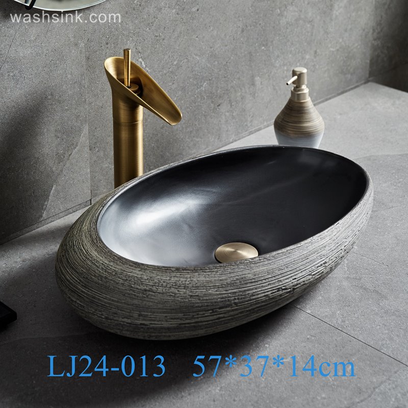 LJ24-013-BQ0A8716 LJ24-0013  2024 The new cobblestone ceramic home furnishes beautiful and generous wash basin - shengjiang  ceramic  factory   porcelain art hand basin wash sink