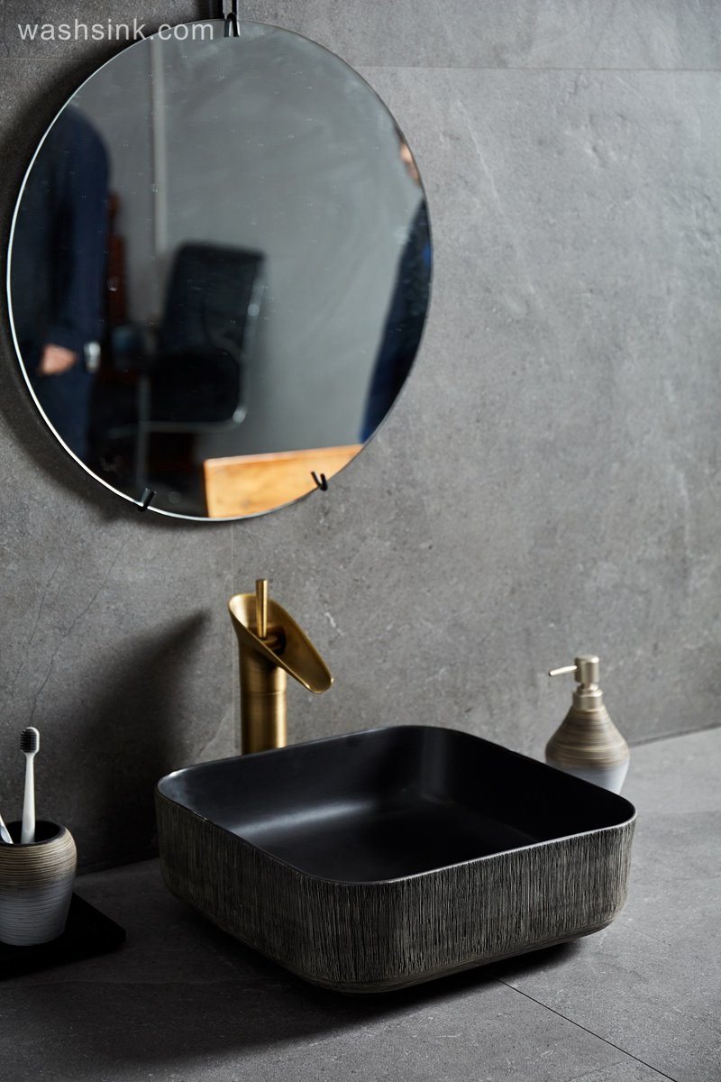 LJ24-020-BQ0A8930 LJ24-0020 Modern simple design black gray square bathroom sink home decoration - shengjiang  ceramic  factory   porcelain art hand basin wash sink