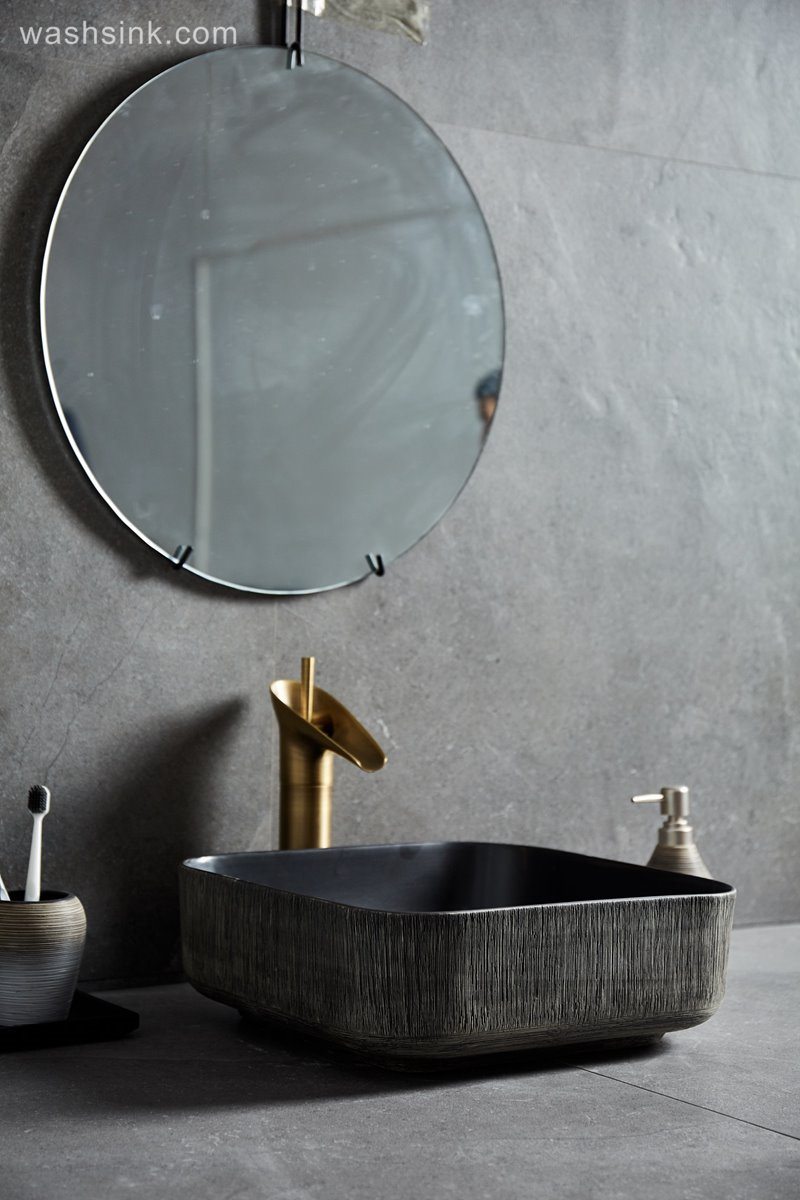 LJ24-020-BQ0A8931-1 LJ24-0020 Modern simple design black gray square bathroom sink home decoration - shengjiang  ceramic  factory   porcelain art hand basin wash sink