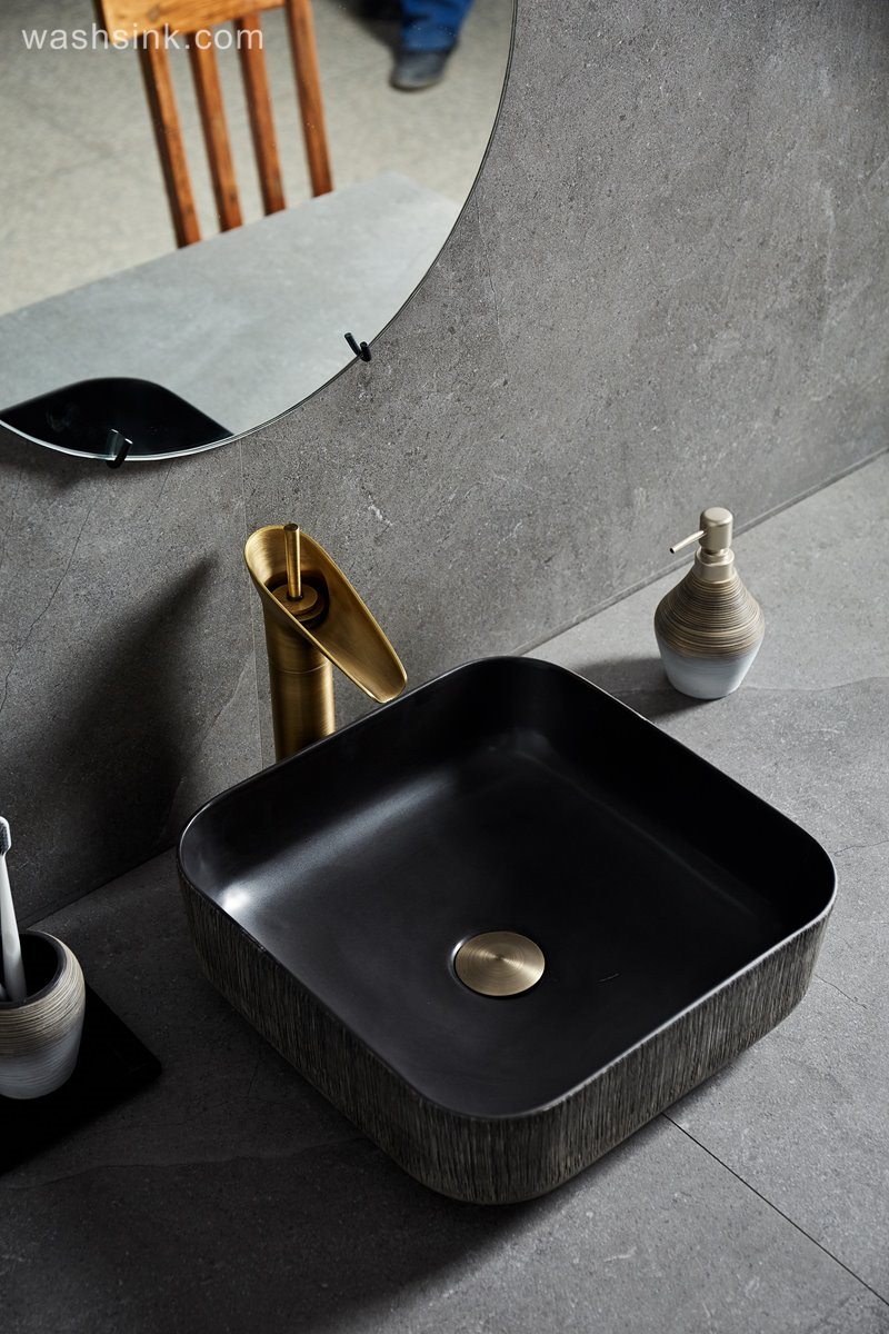 LJ24-020-BQ0A8933-1 LJ24-0020 Modern simple design black gray square bathroom sink home decoration - shengjiang  ceramic  factory   porcelain art hand basin wash sink