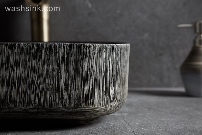 LJ24-020-BQ0A8934-1 LJ24-0020 Modern simple design black gray square bathroom sink home decoration - shengjiang  ceramic  factory   porcelain art hand basin wash sink