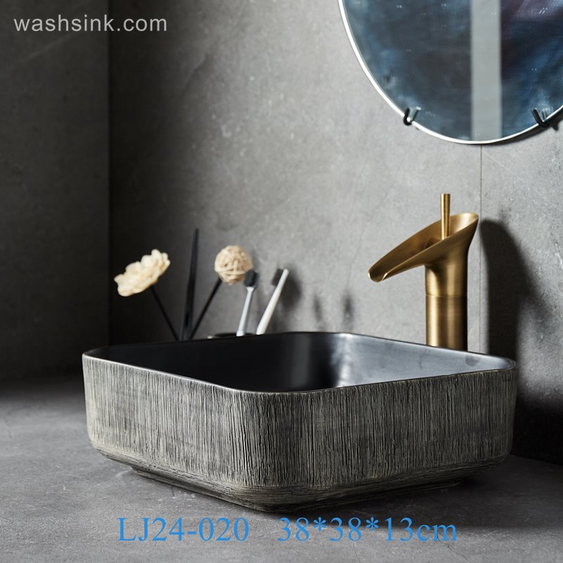 LJ24-020-BQ0A8942 LJ24-0020 Modern simple design black gray square bathroom sink home decoration - shengjiang  ceramic  factory   porcelain art hand basin wash sink