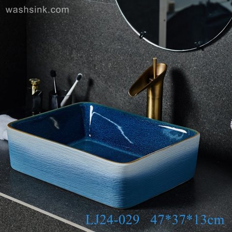 LJ24-0029  Rectangular blue and white with home decor bathroom sink