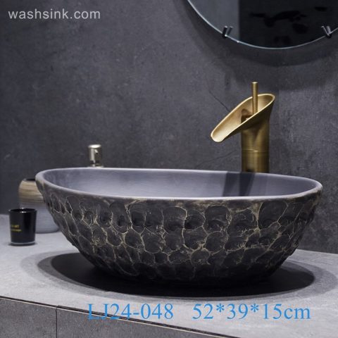 LJ24-0048  Black classic advanced design decoration practical ceramic wash basin