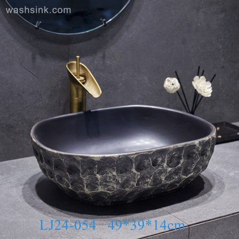 LJ24-0054 Classic black creative stone shape ceramic sink