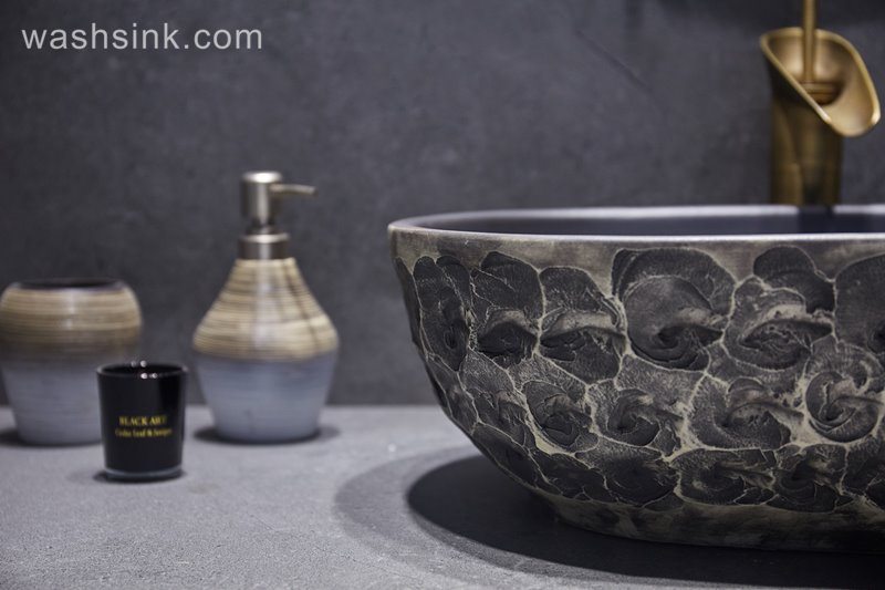LJ24-055-BQ0A3168 LJ24-0055 Matte Black Oval Bathroom Vessel Sink,Modern Ceramic Porcelain Bath Sink Art Basin - shengjiang  ceramic  factory   porcelain art hand basin wash sink