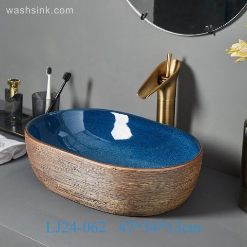 LJ24-0062 Art Above Counter Basin Bathroom Ceramic Wash Basin Chinese Square Basin