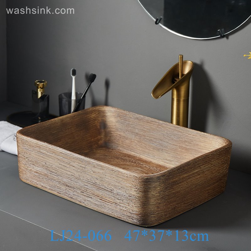LJ24-066-BQ0A7065 LJ24-0066 Bathroom Sink Rectangular Modern Above Counter burlywood Porcelain Ceramic Vessel Vanity Sink Art Basin - shengjiang  ceramic  factory   porcelain art hand basin wash sink