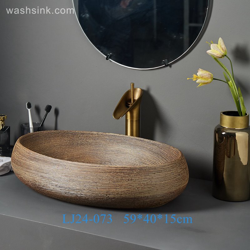 LJ24-073-BQ0A7231 LJ24-0073 Oval Porcelain Vessel Sink,Bathroom Artistic Sink Bowl,Above Counter Ceramic Art Wash Basin - shengjiang  ceramic  factory   porcelain art hand basin wash sink