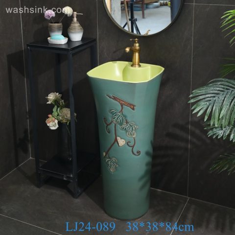 LJ24-0089 Freestanding Pedestal Sink Hotel Bathroom Art Sink Bathrooms Ceramic Luxurious Pedestal Basin