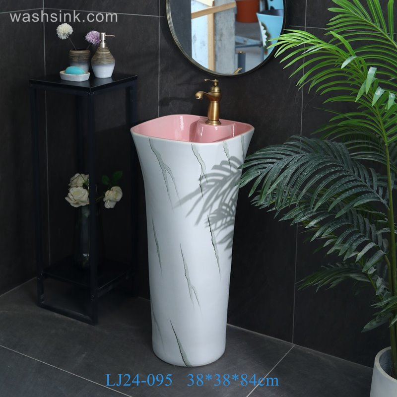 LJ24-095-6W5A3875 LJ24-0095  Independent bathroom vertical sink inside pink simple generous high-grade ceramic sink - shengjiang  ceramic  factory   porcelain art hand basin wash sink