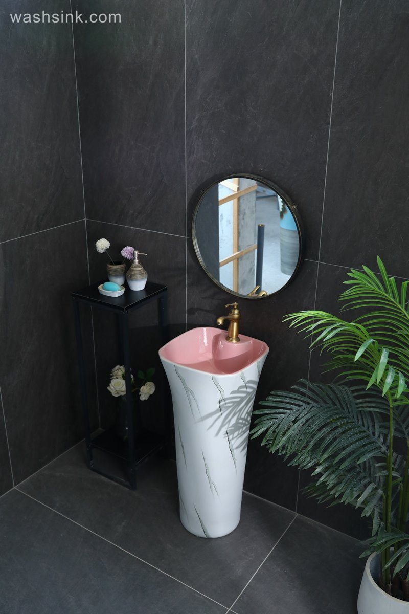 LJ24-095-6W5A3876 LJ24-0095  Independent bathroom vertical sink inside pink simple generous high-grade ceramic sink - shengjiang  ceramic  factory   porcelain art hand basin wash sink