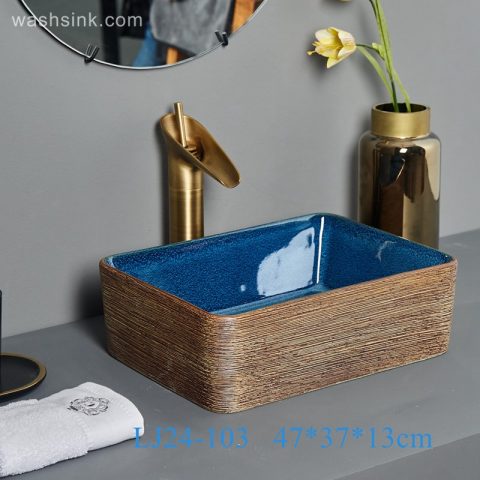 LJ24-00103 Rectangular ceramic bathroom wash basin luxuriant in design