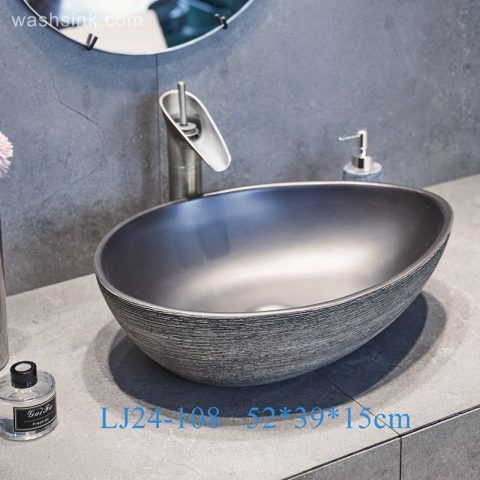 LJ24-00108 High Quality Modern Simple Fashion Black Duck Egg Shape Ceramic Basin