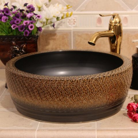 RYXW513 Color glazed carved outside design Ceramic wash basin size 16″