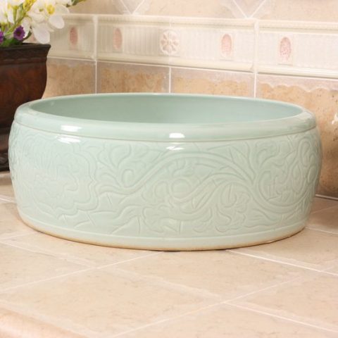 RYXW525 Celadon carved with flower design bathroom basin