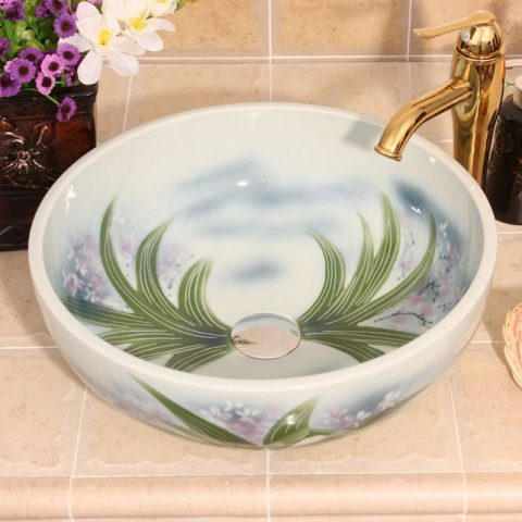 RYXW552 Flower design ceramic small vessel sinks