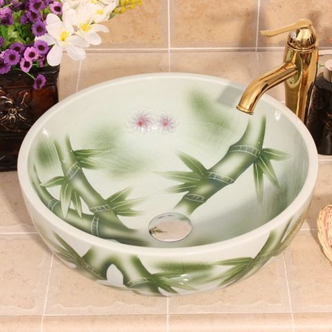 RYXW554 Bamboo design ceramic vessel sink