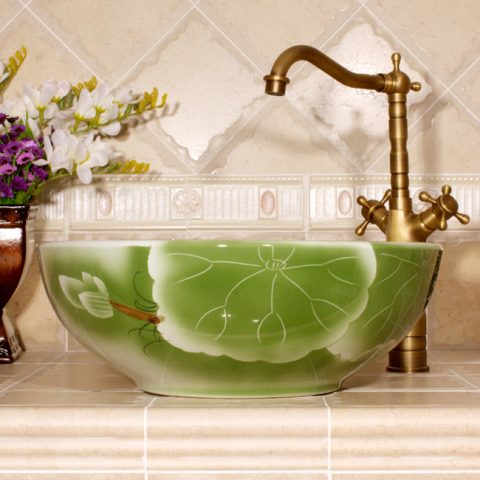 RYXW565 Flower design bathroom ceramic Chinese wash basin