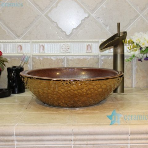 RYXW708 Rough copper glazed inside golden water wave outside big open mouth basin bowl