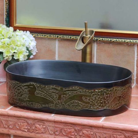 TPAA-100 Black stone design oval shape ceramic sink