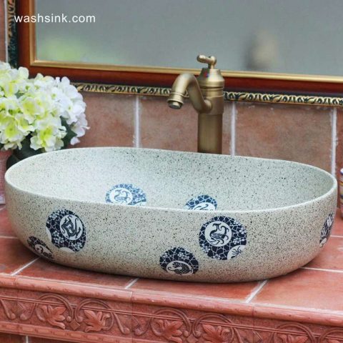 TPAA-111 Granite imitation blue and white beast dote design ceramic large sink