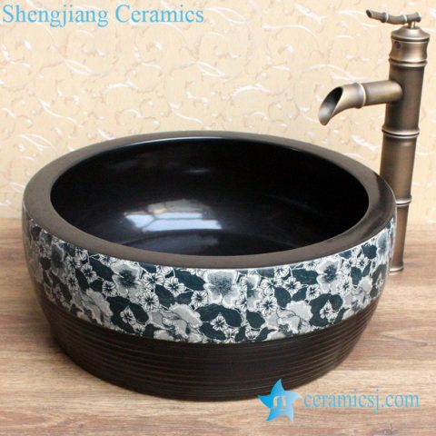 YL-B0_2081 dark color waist drum shaped bathroom sanitary basin