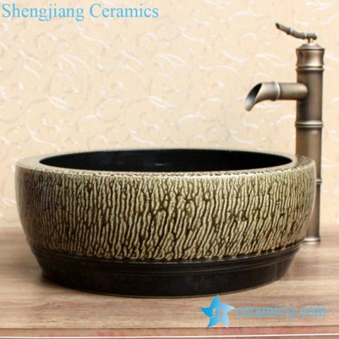 YL-B0_2084 black inside tea dust glaze outside thickened counter top wash basin sink