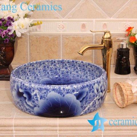 YL-B0_6575 Round blue lotus flower mount top vessel sink