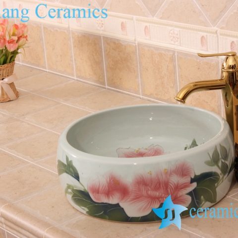 YL-B0_6830 Red flower bathroom table top vessel sink basin