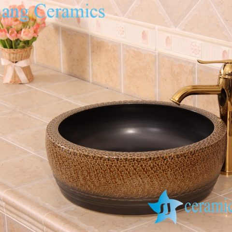 YL-B0_7225 Bathroom kitchen outdoor brown ceramic vessel sink basin with thickened layer