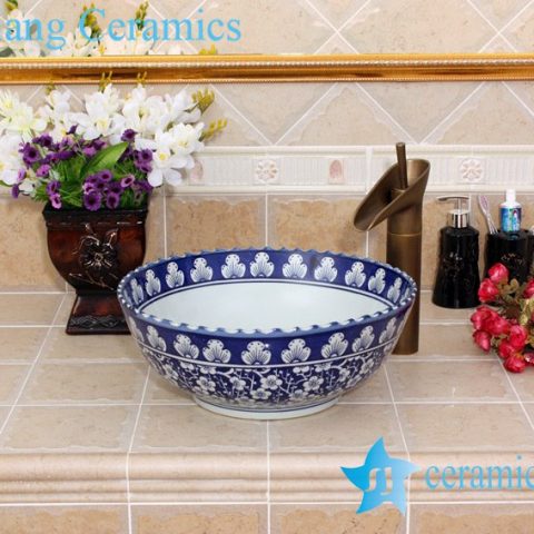 YL-E_5549 Big sink bowl wash basin blue and white porcelain material