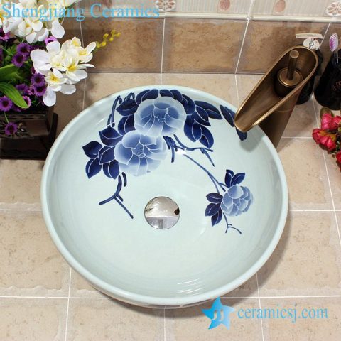 YL-E_5586 Chinese factory outlet blue and white porcelain counter top wash basin sink