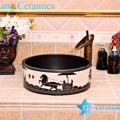 YL-G_5246 Black solid color glaze cabinet top sanitary ware sink